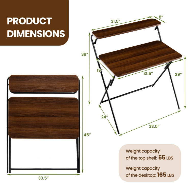 2-Tier Folding Computer Desk for Home or Office