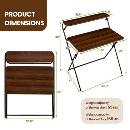 2-Tier Folding Computer Desk for Home or Office