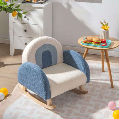 Kids Rocking Chair Velvet Upholstered Sofa with Solid Wood Legs