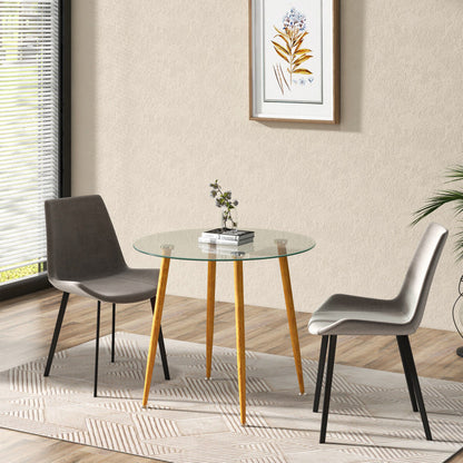 Round Glass Dining Table Leisure Coffee Table with Metal Legs