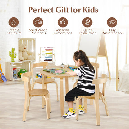 5-Piece Kids Wooden Curved Back Activity Table and Chair Set with Toy Bricks