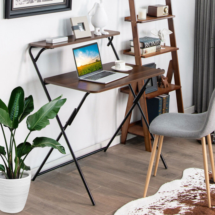 2-Tier Folding Computer Desk for Home or Office