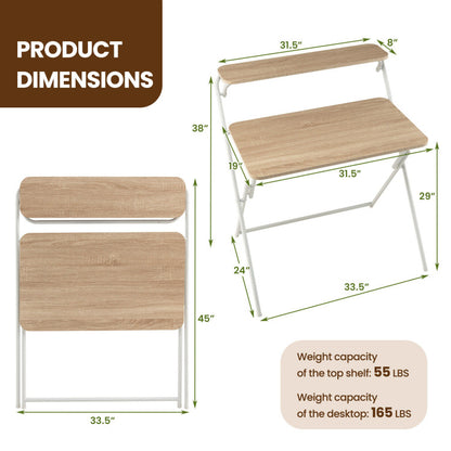 2-Tier Folding Computer Desk for Home or Office