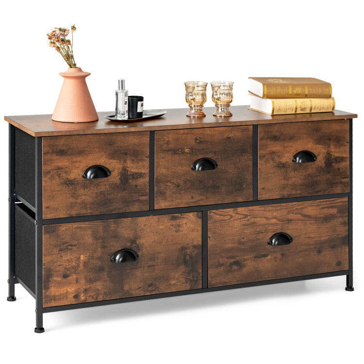 Dresser Organizer with 5 Drawers and Wooden Top