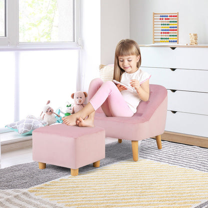 Soft Velvet Upholstered Kids Sofa Chair with Ottoman