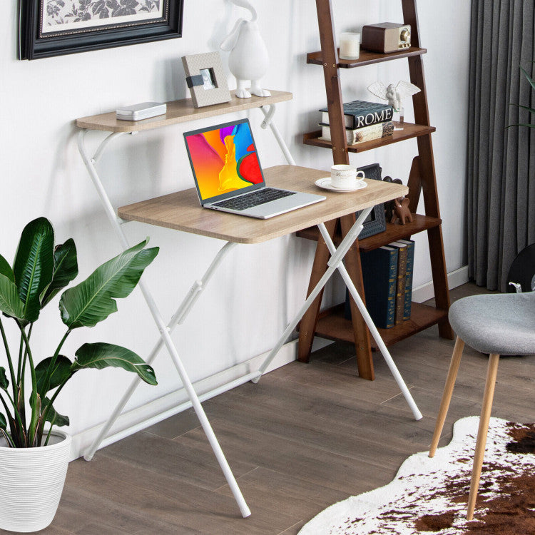 2-Tier Folding Computer Desk for Home or Office