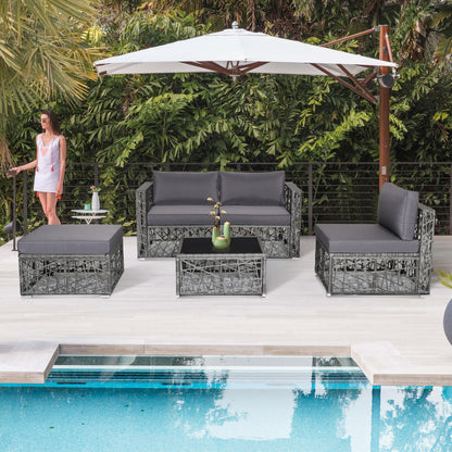 5 Piece Patio PE Rattan Wicker Sofa Furniture Set