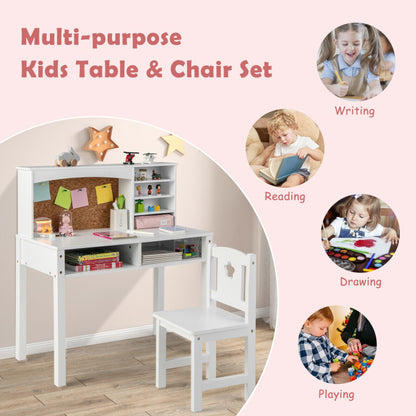 Kids Desk and Chair Set with Hutch and Bulletin Board