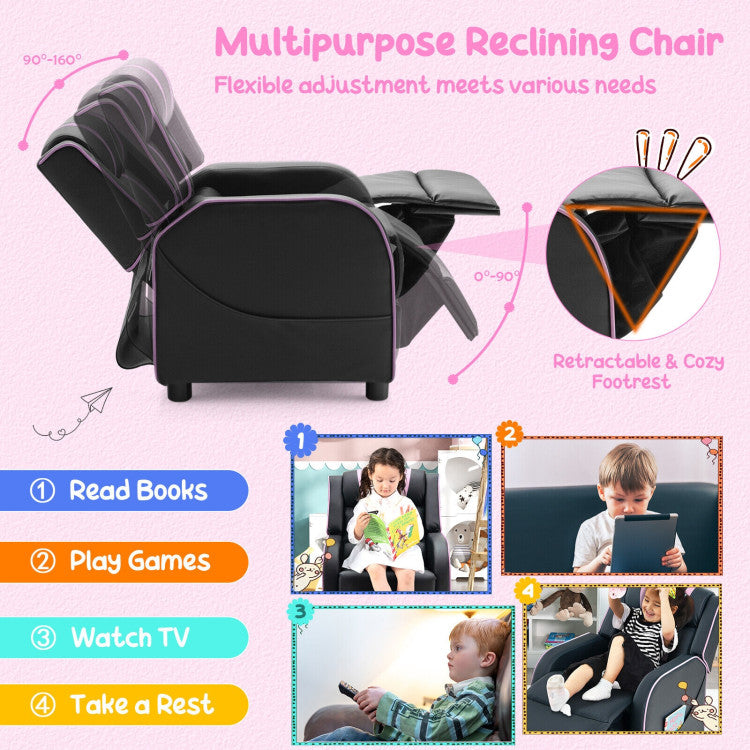 Kids Recliner Chair with Side Pockets and Footrest