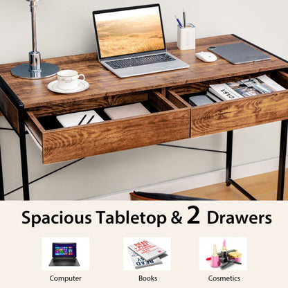 2-Drawer Home Office Desk with Steel Frame