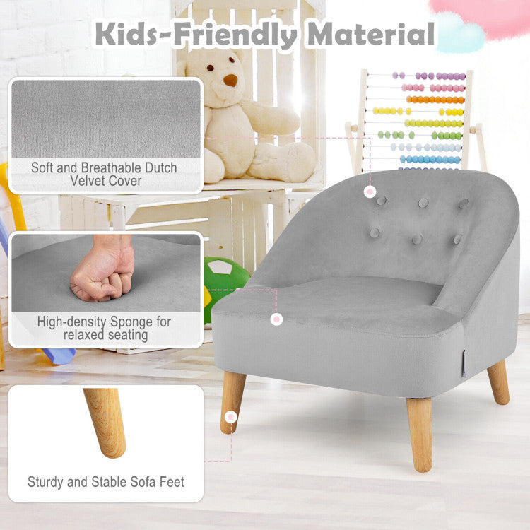 Soft Velvet Upholstered Kids Sofa Chair with Ottoman