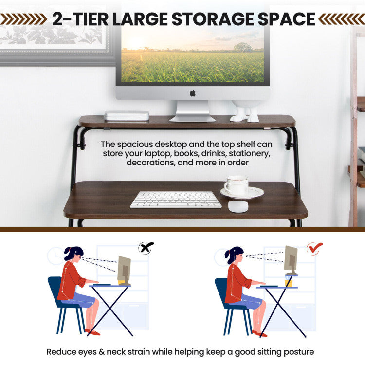 2-Tier Folding Computer Desk for Home or Office