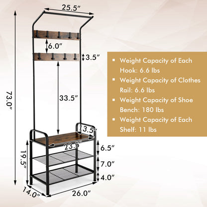 3-in-1 Industrial Hall Tree with Storage Shelf and 9 Hooks
