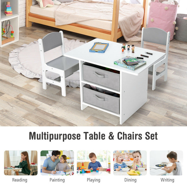 Wooden Kids Table and Chairs with Storage Baskets Puzzle