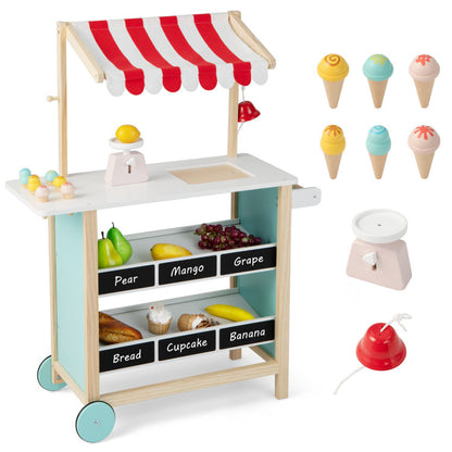 Kids Wooden Ice Cream Cart with Chalkboard and Storage