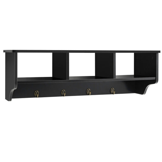 Wall-mount Shelf with Hooks for Entryway Storage