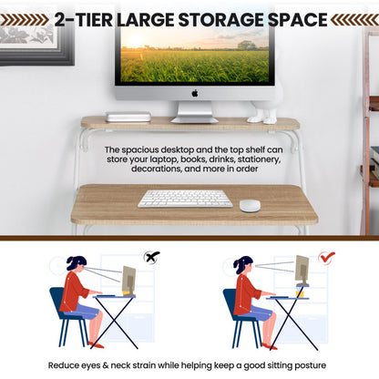 2-Tier Folding Computer Desk for Home or Office