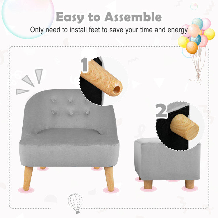 Soft Velvet Upholstered Kids Sofa Chair with Ottoman