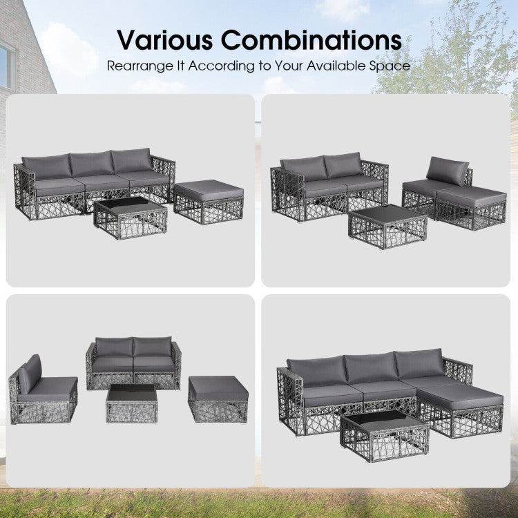 5 Piece Patio PE Rattan Wicker Sofa Furniture Set