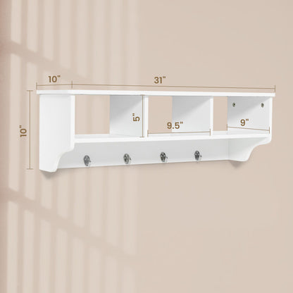Wall-mount Shelf with Hooks for Entryway Storage