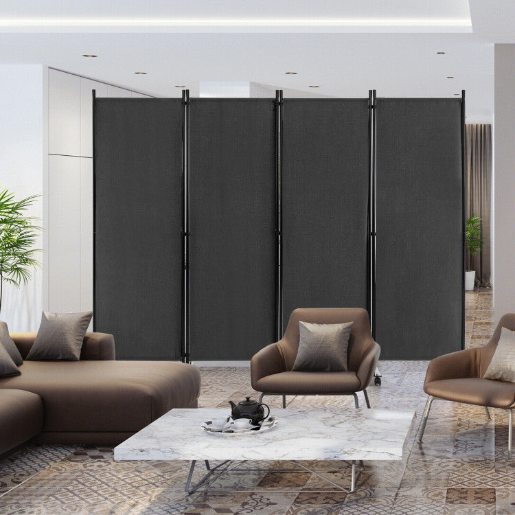 4-Panel Folding Room Divider Privacy Screen with Lockable Wheels