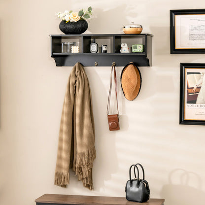 Wall-mount Shelf with Hooks for Entryway Storage