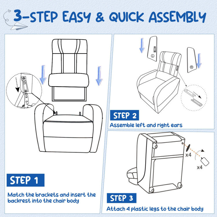 Kids Recliner Chair with Side Pockets and Footrest