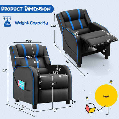 Kids Recliner Chair with Side Pockets and Footrest