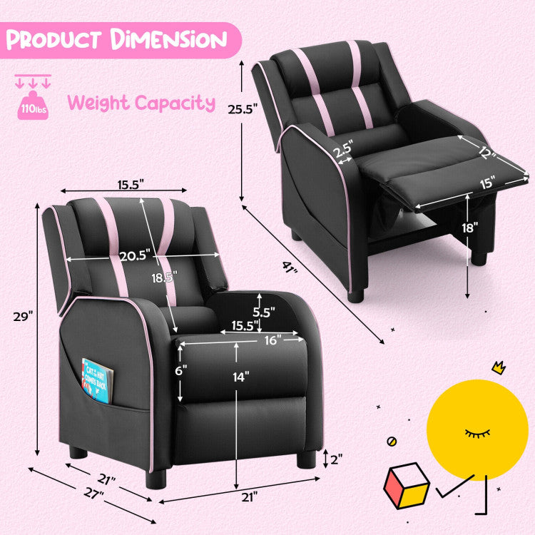 Kids Recliner Chair with Side Pockets and Footrest