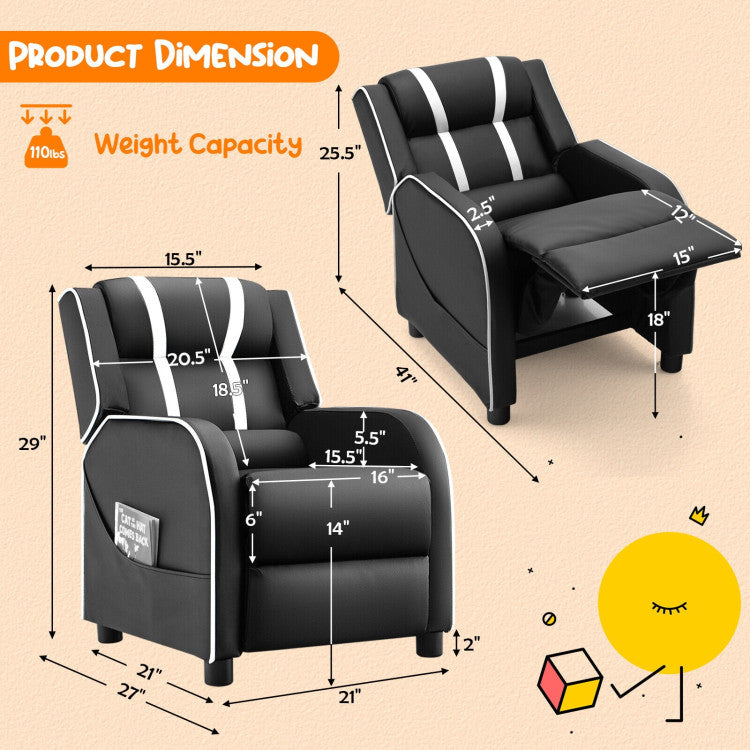 Kids Recliner Chair with Side Pockets and Footrest