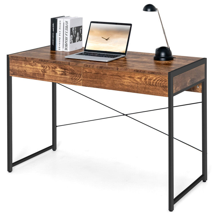 2-Drawer Home Office Desk with Steel Frame