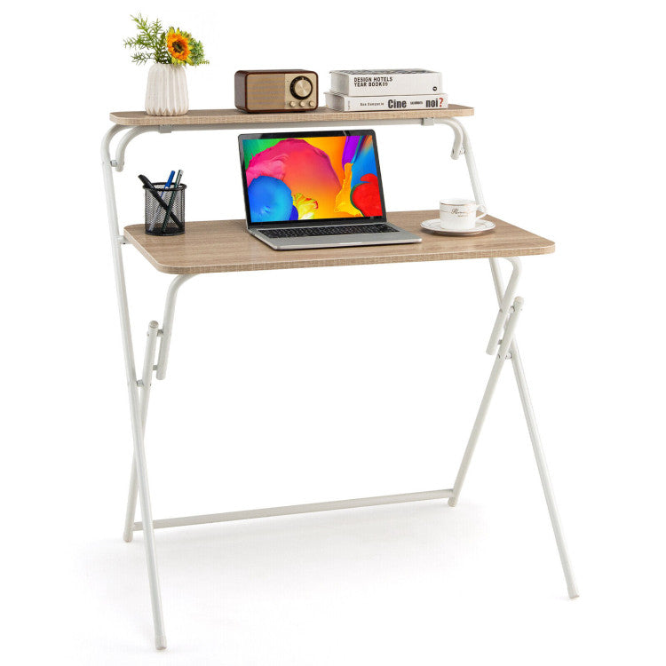 2-Tier Folding Computer Desk for Home or Office