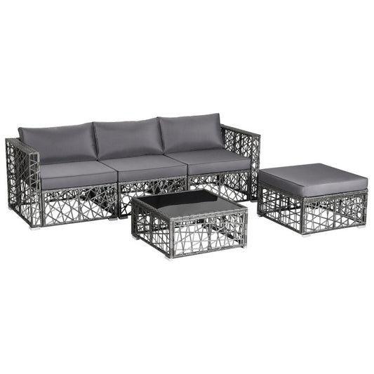 5 Piece Patio PE Rattan Wicker Sofa Furniture Set