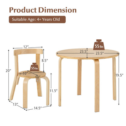 5-Piece Kids Wooden Curved Back Activity Table and Chair Set with Toy Bricks