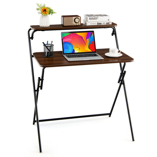 2-Tier Folding Computer Desk for Home or Office