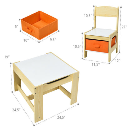 2-In-1 Desktop Kids Table Chairs Set With Storage Boxes