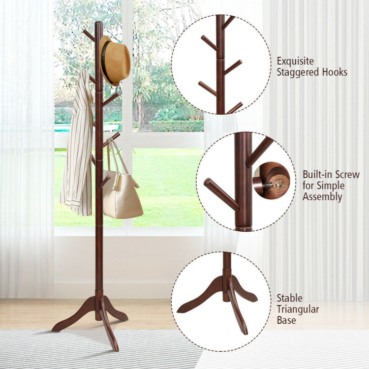 Adjustable Wooden Tree Coat Rack with 8 Hooks