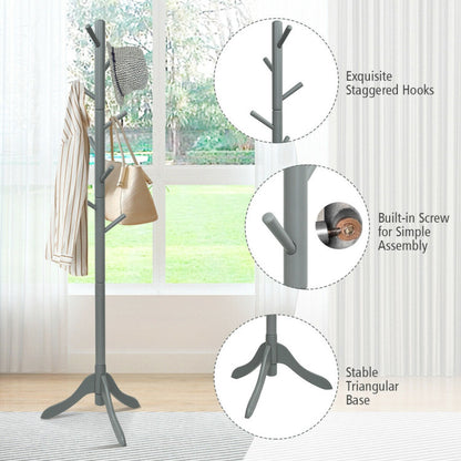 Adjustable Wooden Tree Coat Rack with 8 Hooks