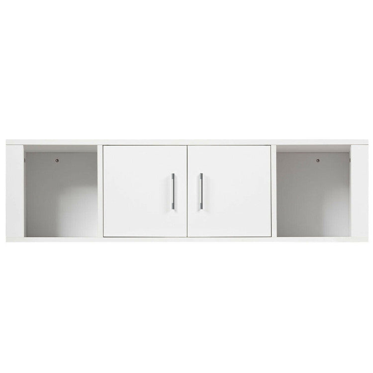 Wall Mounted Floating 2 Door Desk Hutch Storage Shelves