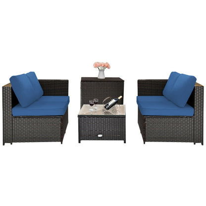 4 Piece Outdoor Patio Rattan Furniture Set with Loveseat and Storage Box