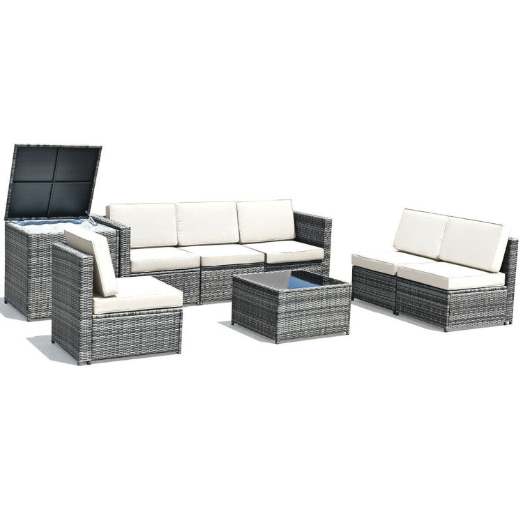 8-Piece Wicker Sofa Rattan Dining Set Patio Furniture with Storage Table