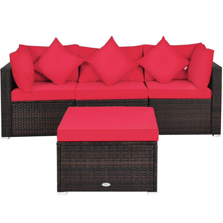 4 Piece Patio Rattan Furniture Set with Removable Cushions and Pillows