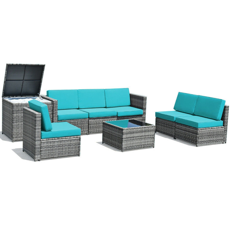 8-Piece Wicker Sofa Rattan Dining Set Patio Furniture with Storage Table