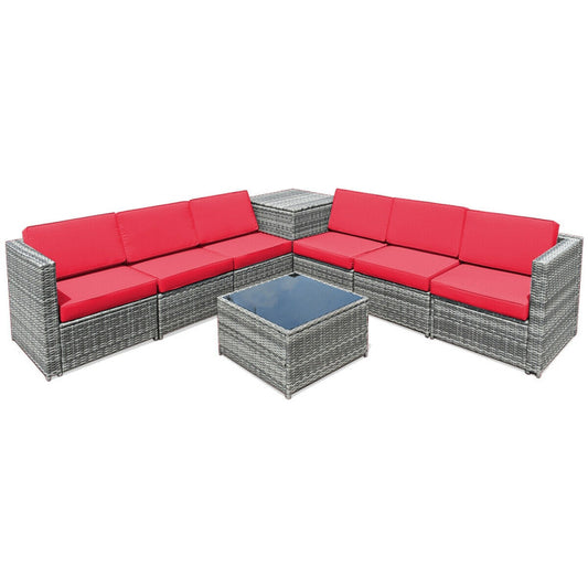 8-Piece Wicker Sofa Rattan Dining Set Patio Furniture with Storage Table