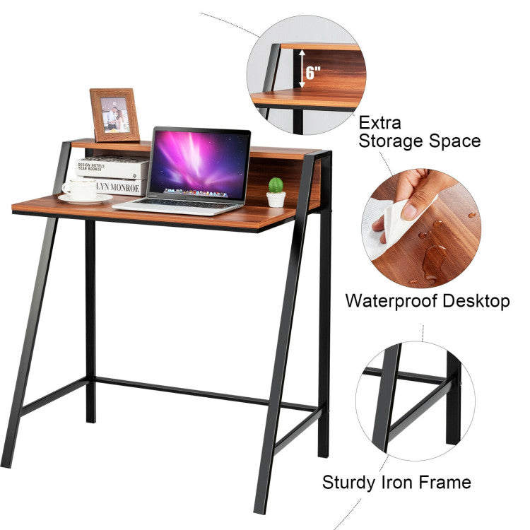 2 Tier Small Computer Desk with Sturdy Frame for Small Place