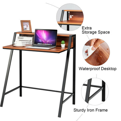 2 Tier Small Computer Desk with Sturdy Frame for Small Place