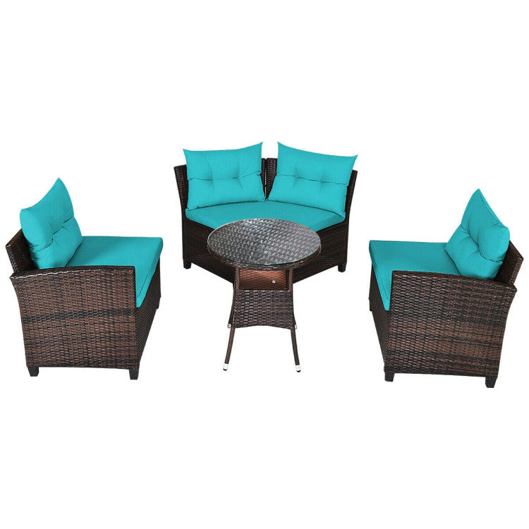 4 Piece Outdoor Cushioned Rattan Furniture Set