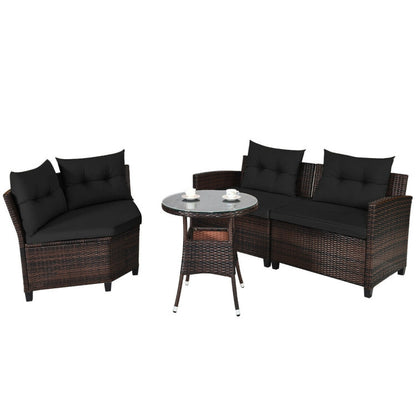 4 Piece Outdoor Cushioned Rattan Furniture Set