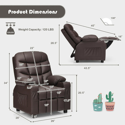 Kids PU Leather/Velvet Fabric Kids Recliner Chair with Cup Holders