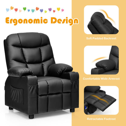 Kids PU Leather/Velvet Fabric Kids Recliner Chair with Cup Holders